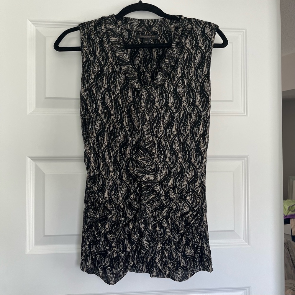 Black and Beige Patterned Women's Top